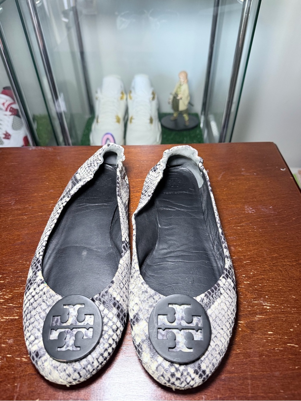 Tory Burch Snake-Print Black-Emblem Ballet Flats